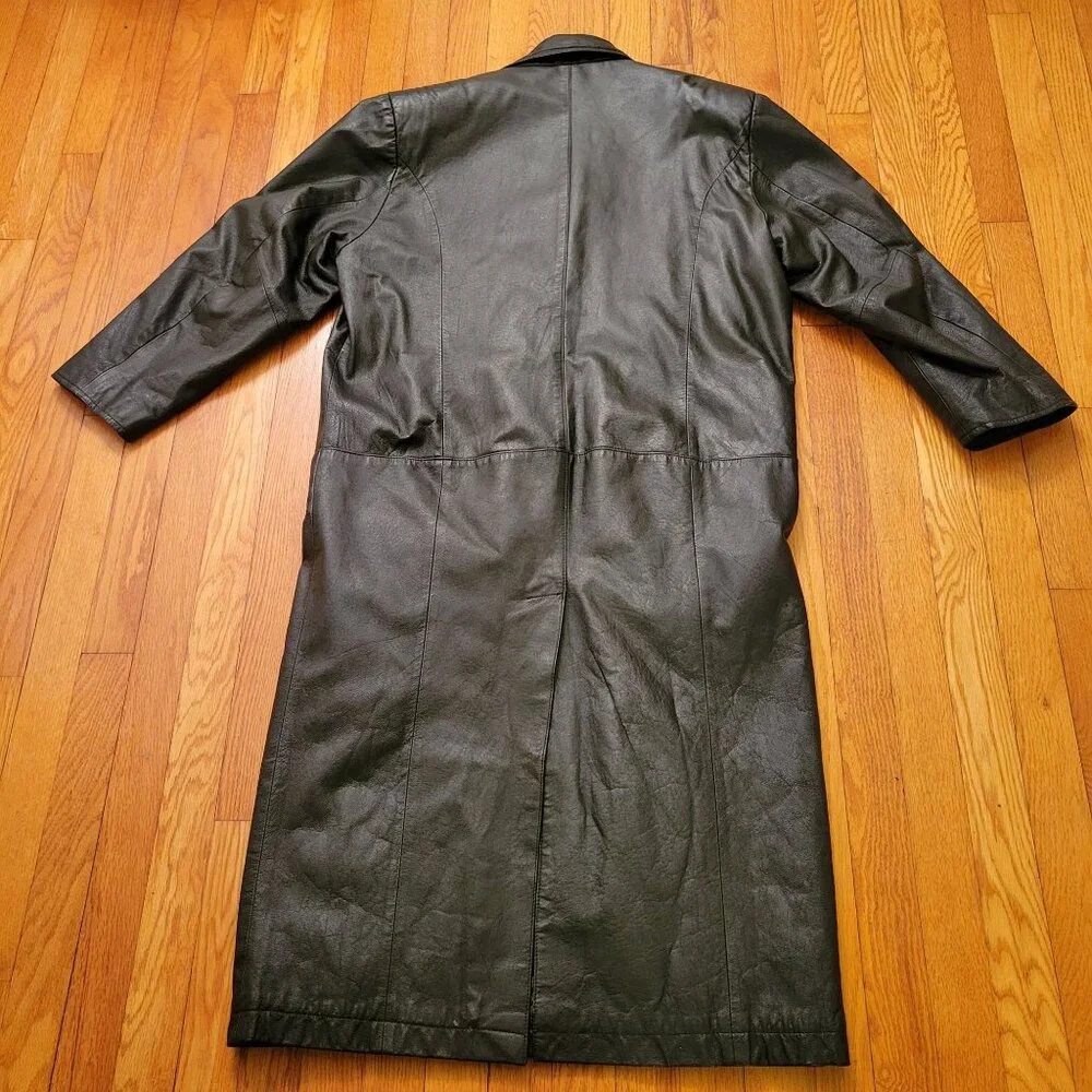 GIII M Black Trench Coat Cyberpunk Leather Vintage Non Structured Goth‎ Gorpcore